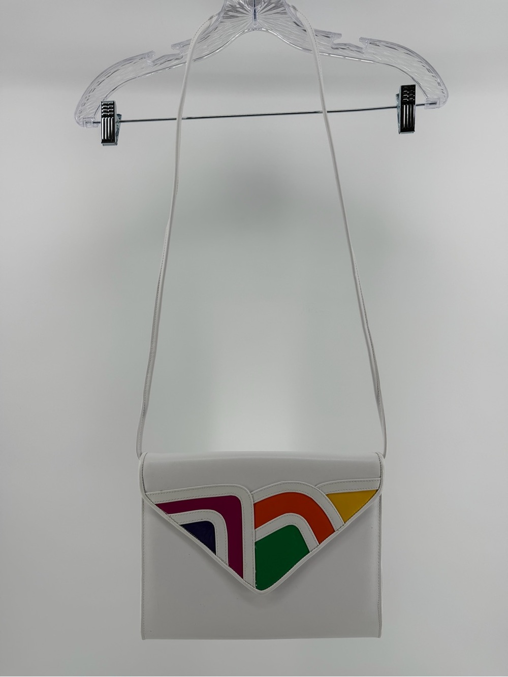 Vintage 80s White Multicolor Inset Envelope Clutch/Crossbody/Shoulder Purse